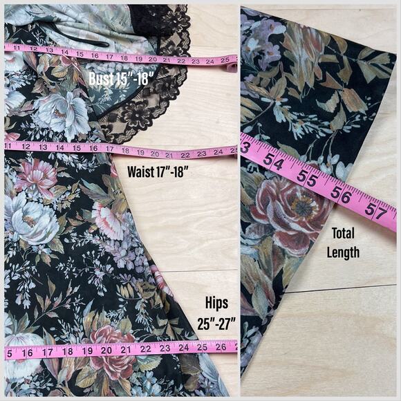 Vintage 1970s Black Floral A-Line Cape Maxi Dress - Picture 6 of 7